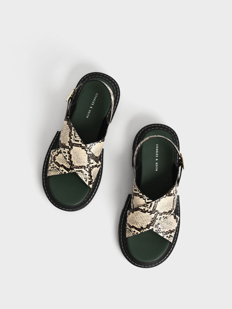 Perline Snake Print Crossover Slingback Sandals, Animal Print Natural, hi-res