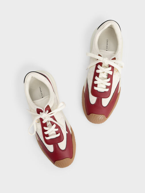 Nylon Low-Top Sneakers, Red, hi-res
