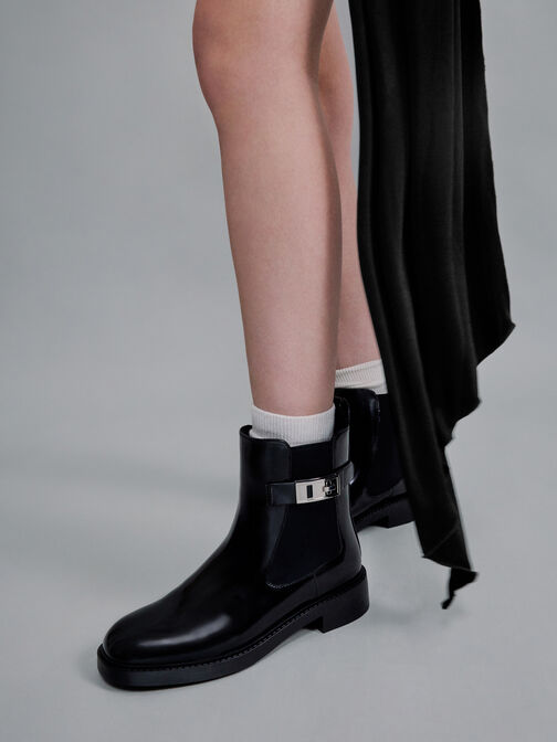 Lando Metallic-Buckle Chelsea Boots, Black Boxed, hi-res