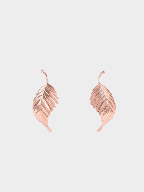 Leaf Stud Earrings, Rose Gold, hi-res
