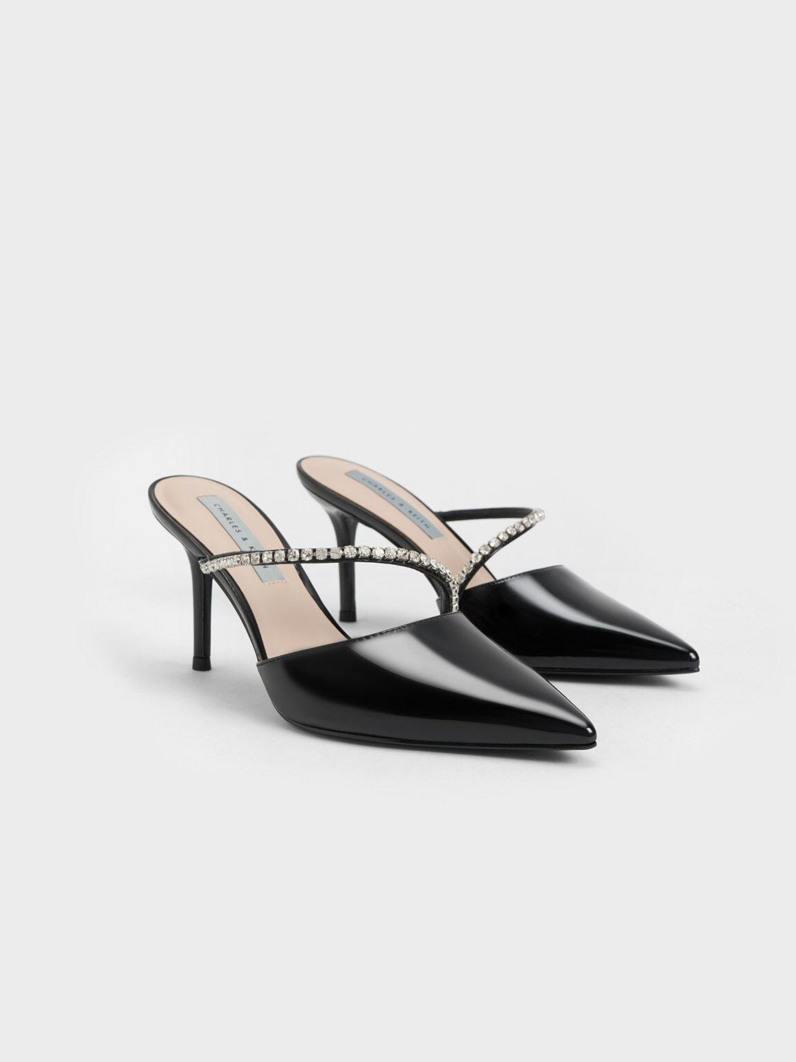 ميول مفتوح من الخلف ومرصع بالأحجار, Black Patent, hi-res