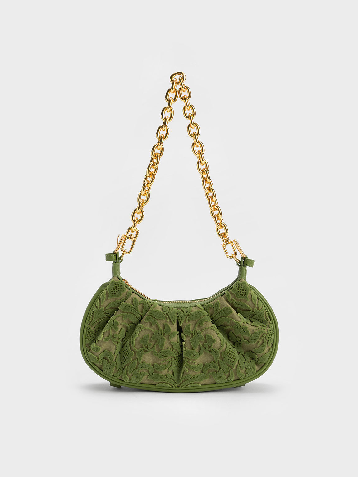 Duo Floral Textured Ruched Shoulder Bag, Pistachio, hi-res