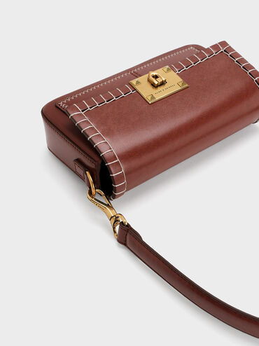 Circe Stitch-Trim Top Handle Bag, Mocha, hi-res