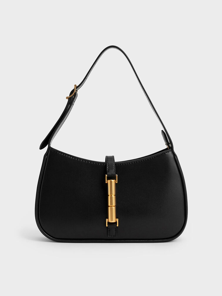 Cesia Metallic Accent Shoulder Bag, Black, hi-res