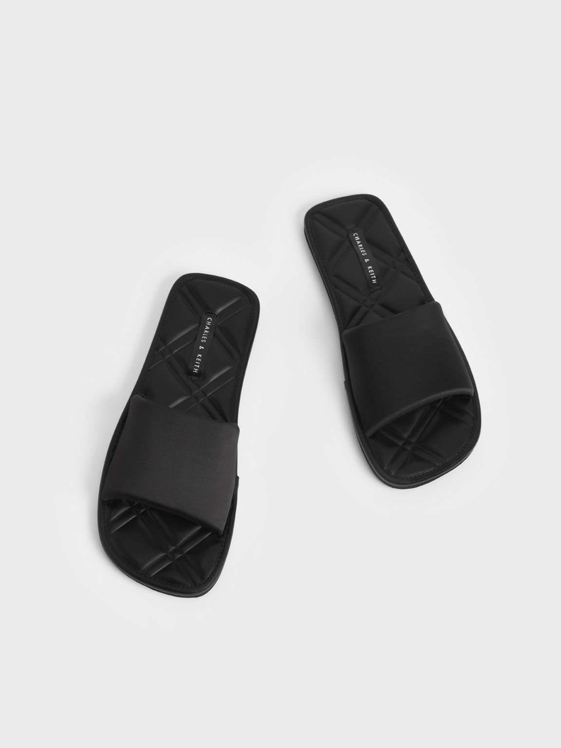 Black Satin Padded Slides CHARLES & KEITH SA