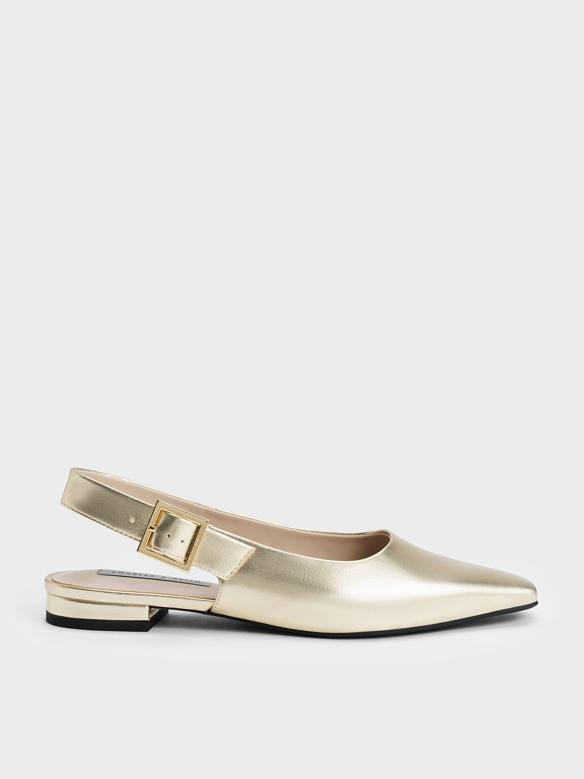 Gold Metallic Tapered Square-Toe Slingback Flats - CHARLES