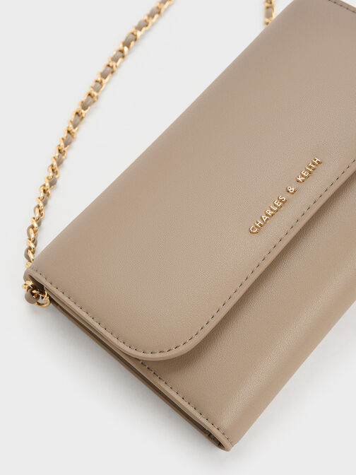 Magnetic Front Flap Long Wallet, Taupe, hi-res