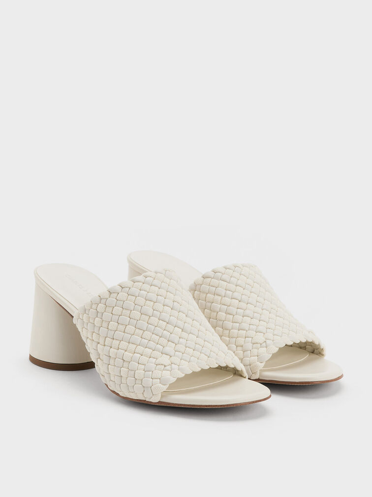 Interwoven Block Heel Mules, Chalk, hi-res