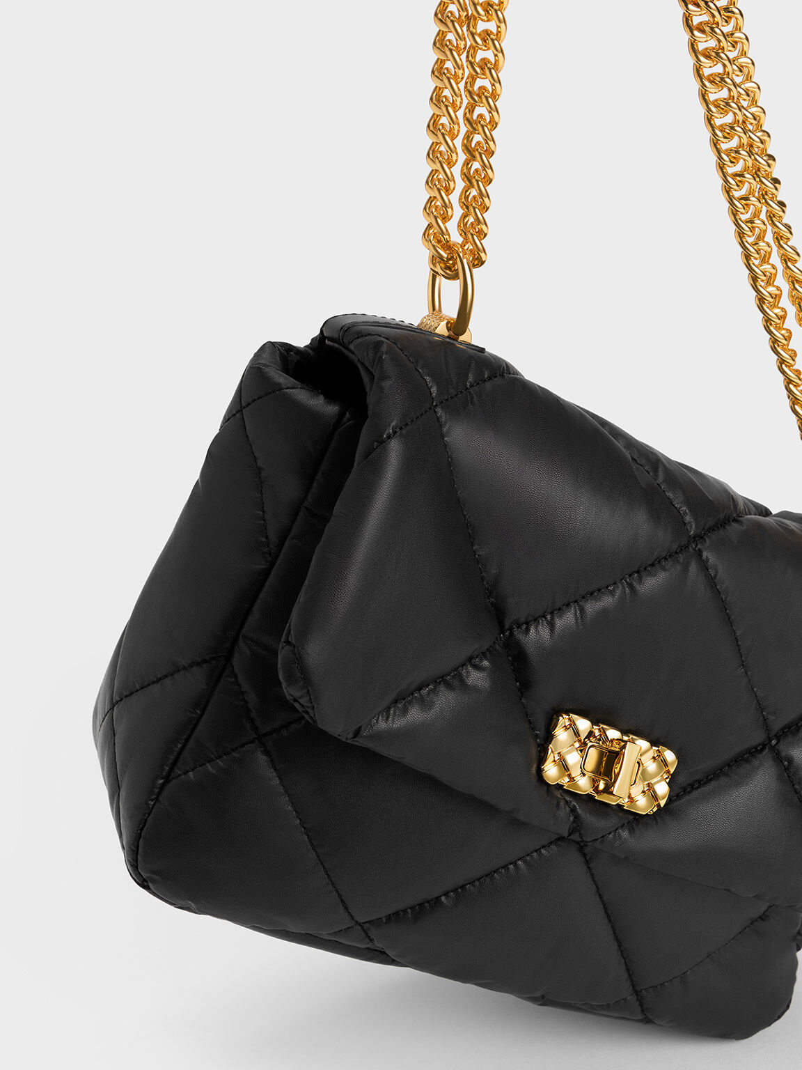 Black Paffuto Large Padded Shoulder Bag - CHARLES & KEITH SA