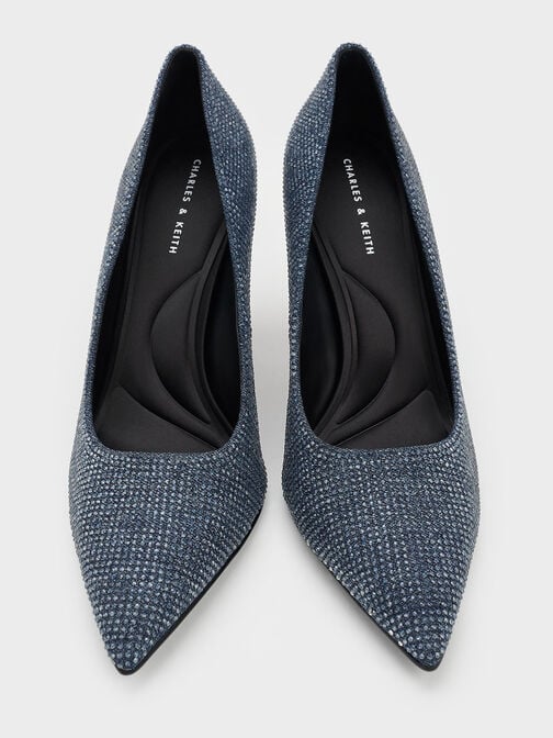 Denim Pointed-Toe Spool-Heel Pumps, Denim Blue Denim Pointed-Toe Spool-Heel Pumps, Denim Blue, hi-res