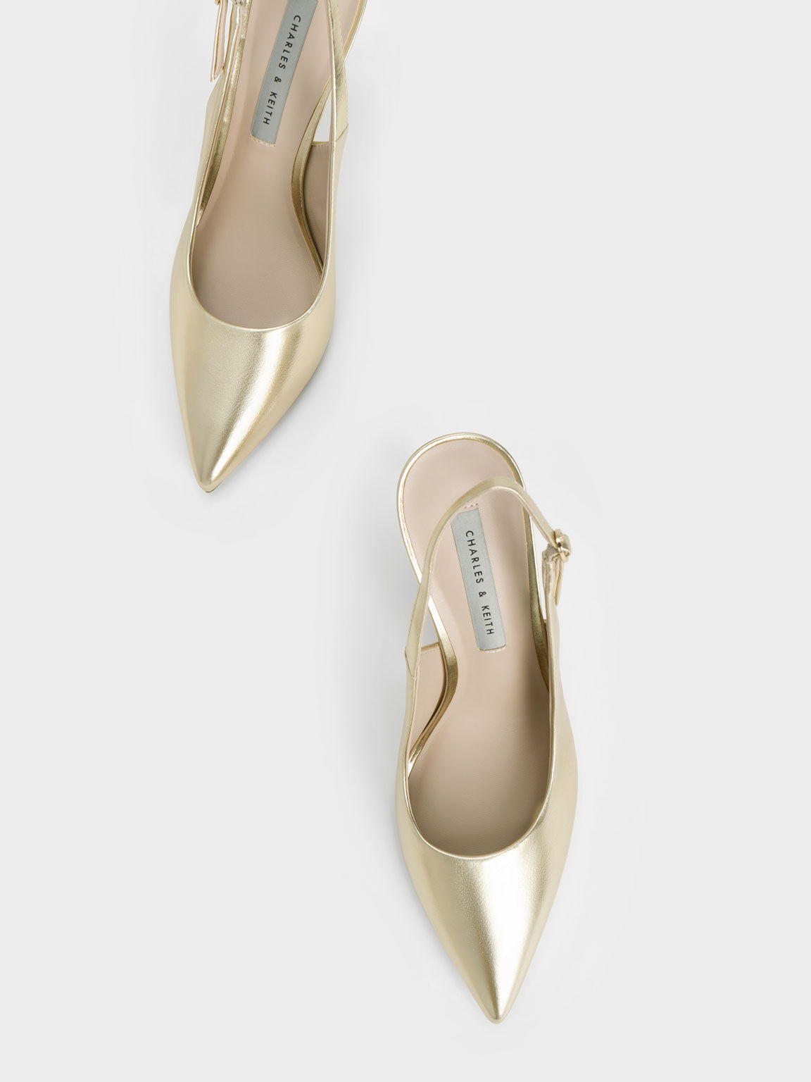 Chalk Trice Metallic Accent Pointed-Toe Slingback Pumps - CHARLES & KEITH IN