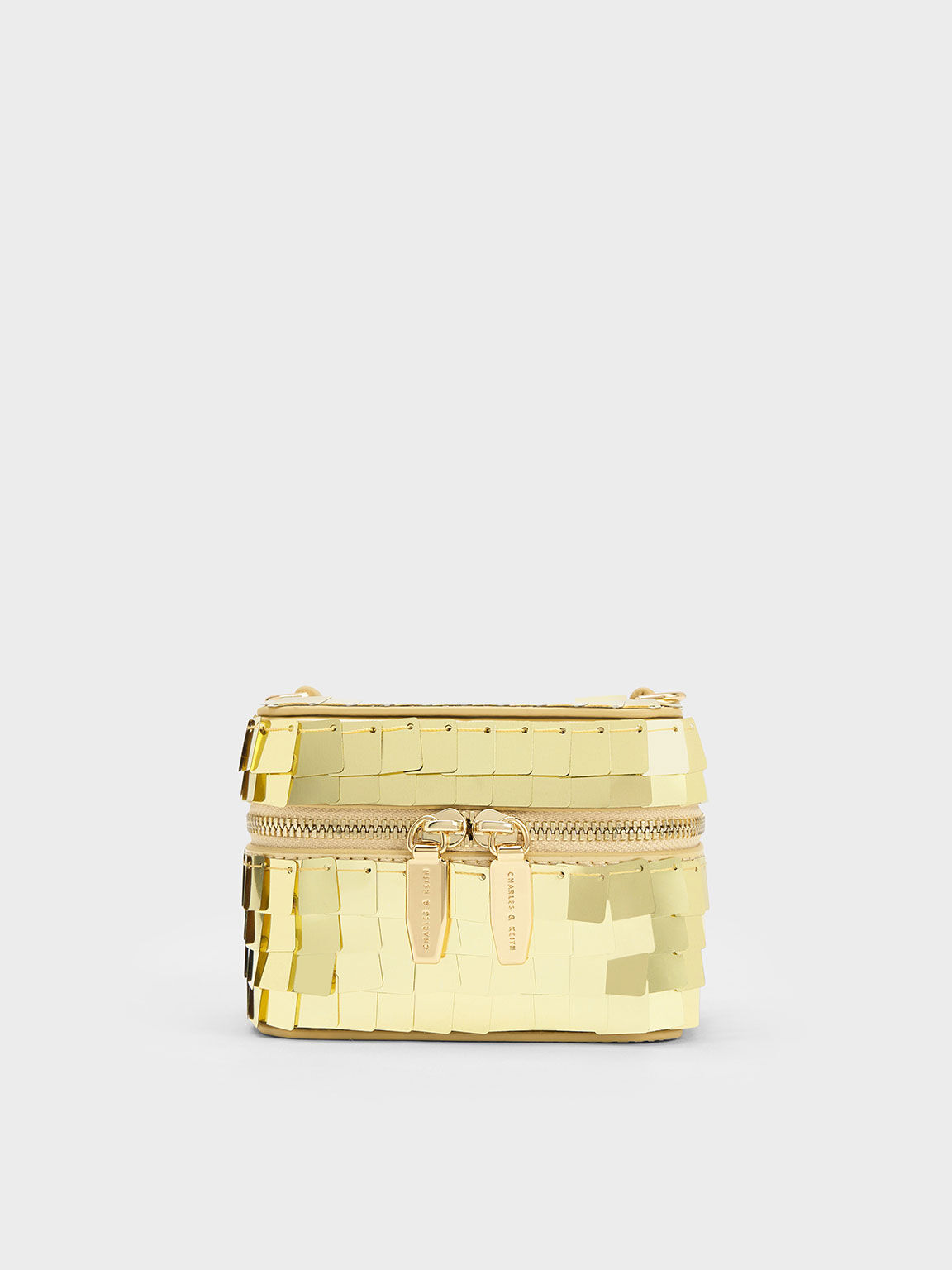 Disc-Embellished Vanity Pouch, Gold, hi-res
