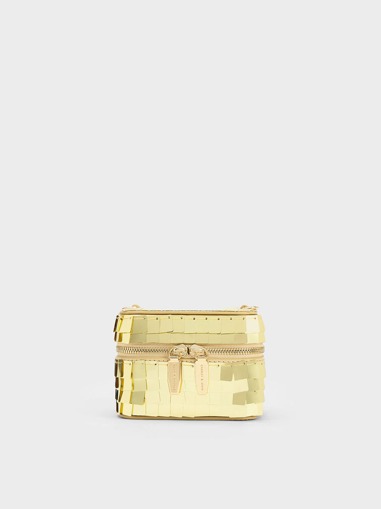 حقيبة صغيرة فانيتي مميزة بالترتر, ذهبي, hi-res