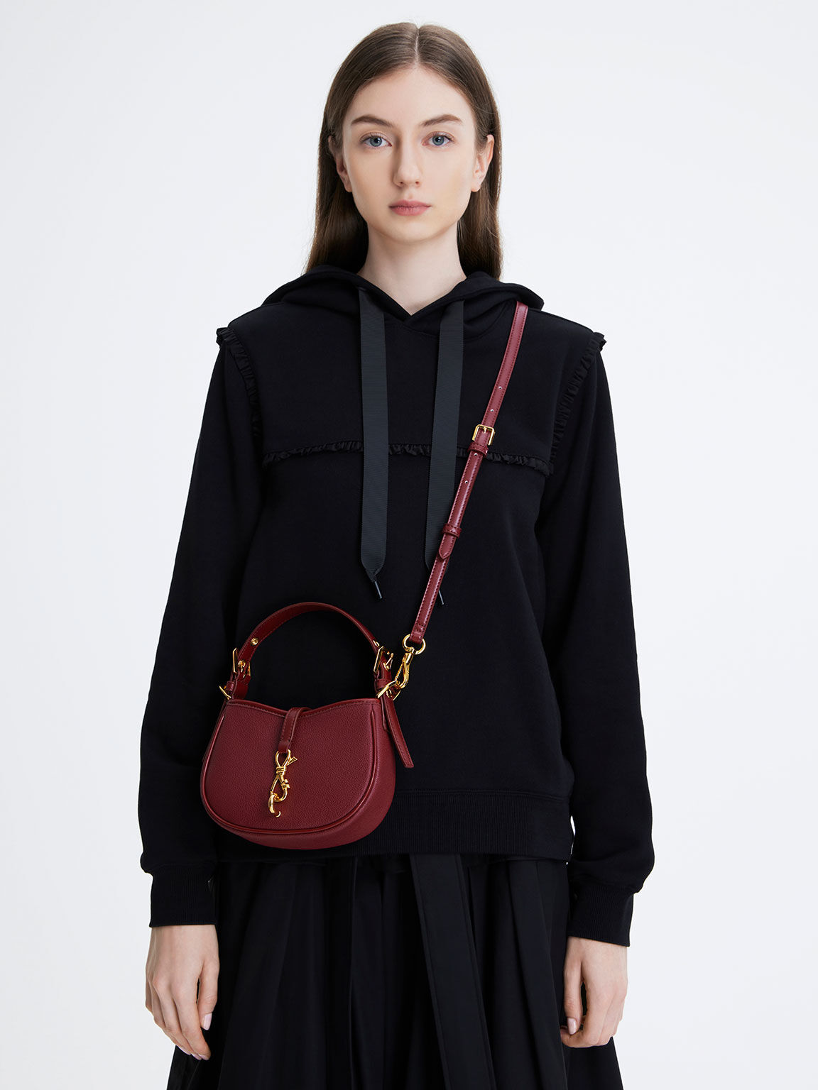 Thessaly Metallic Accent Bag, Burgundy, hi-res