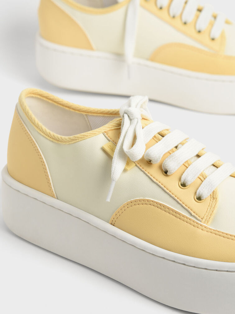 Skye Two-Tone Cotton Sneakers, Yellow, hi-res