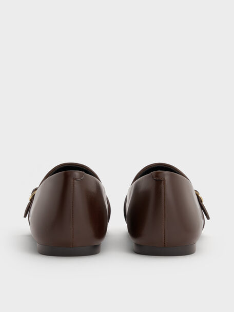 Woven Buckle-Strap Loafers, Dark Brown, hi-res