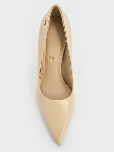 Kyra Leather Pointed-Toe Pumps, Beige, hi-res