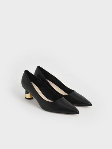 Cammie Metallic Sculptural Heel Pumps, Black, hi-res