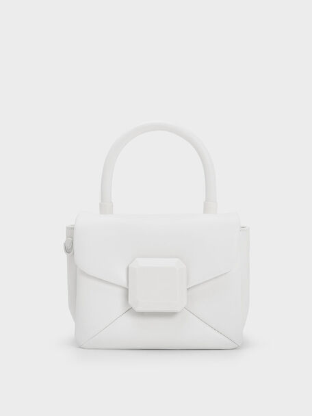 حقيبة بتصميم هندسي مع يد علوية وقفل كبس, أبيض, hi-res