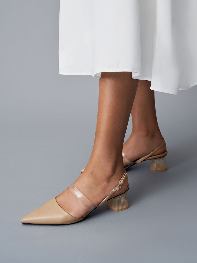 Clear Strap Slingback Pumps, Nude, hi-res