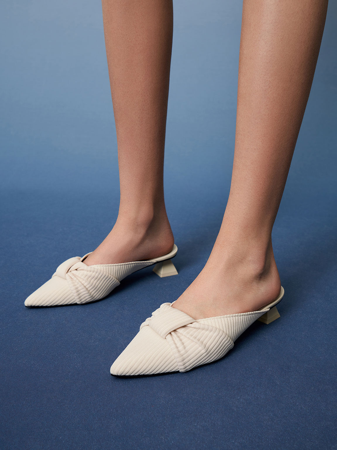 Recycled Polyester Ruched Knotted Mules, Beige, hi-res