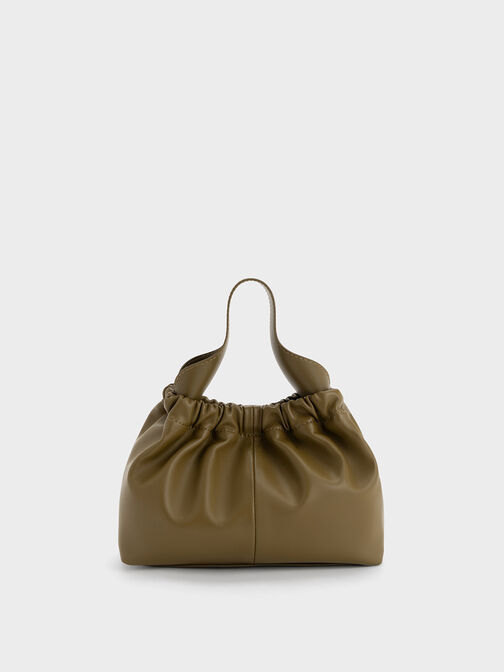 Ally Ruched Slouchy Chain-Handle Bag, Khaki, hi-res