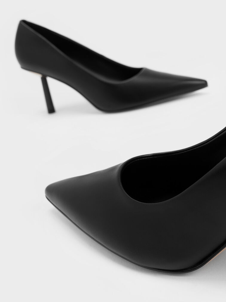 Pointed-Toe Cylindrical Heel Pumps, Black, hi-res