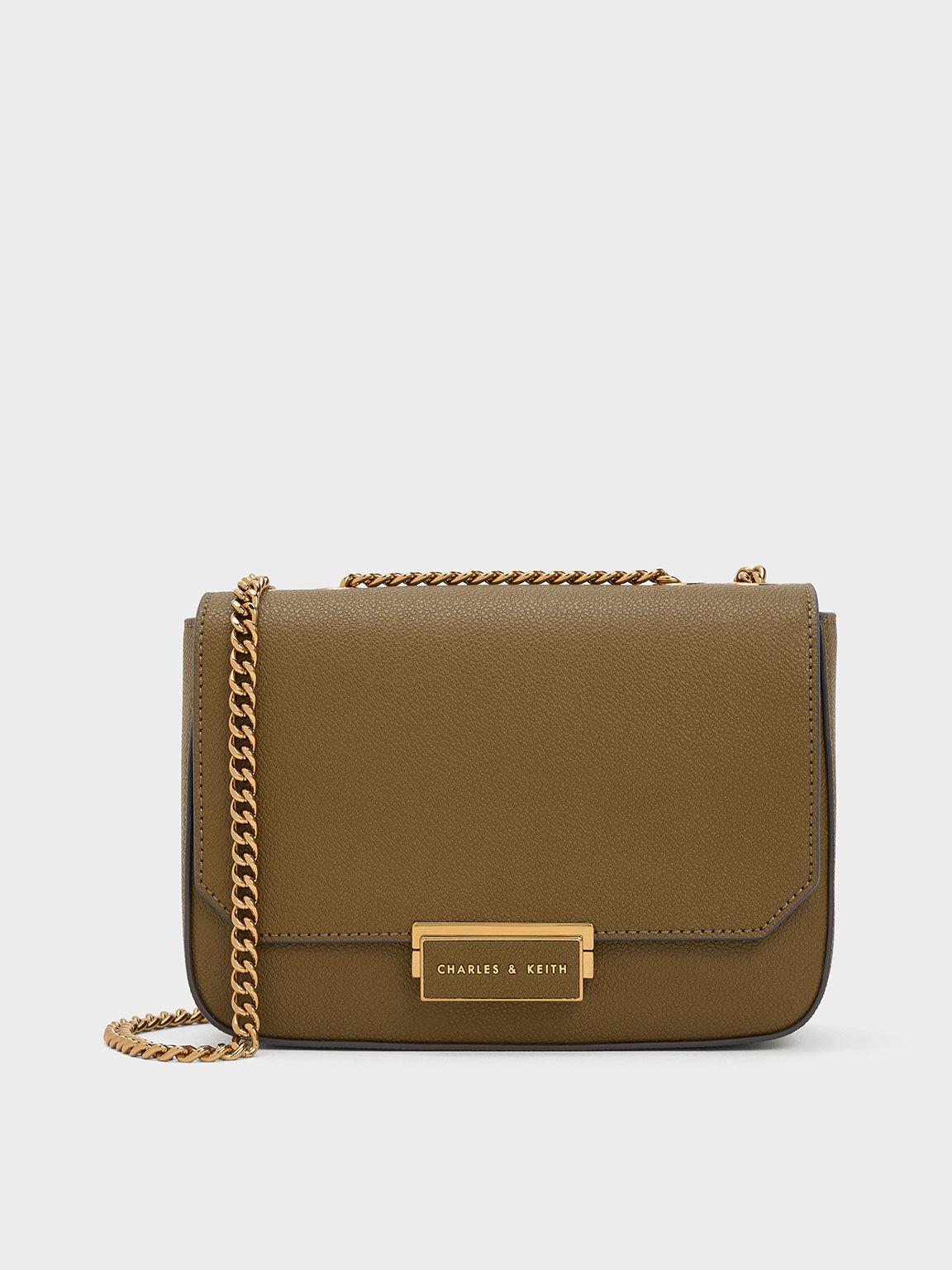 Khaki Chain Strap Shoulder Bag - CHARLES & KEITH SA
