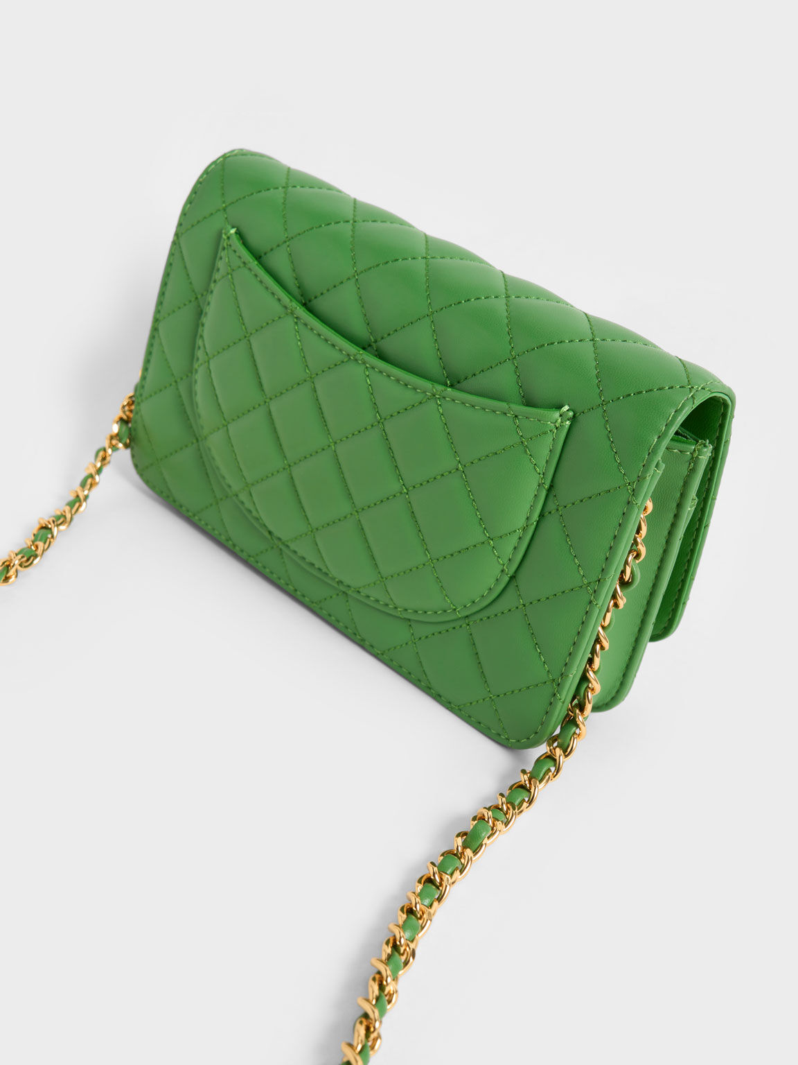 حقيبة كلاتش مبطنة مع قفل كبس, لون أخضر, hi-res