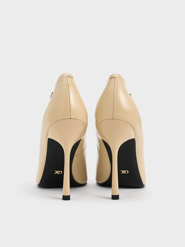 Kyra Leather Pointed-Toe Pumps, Beige, hi-res