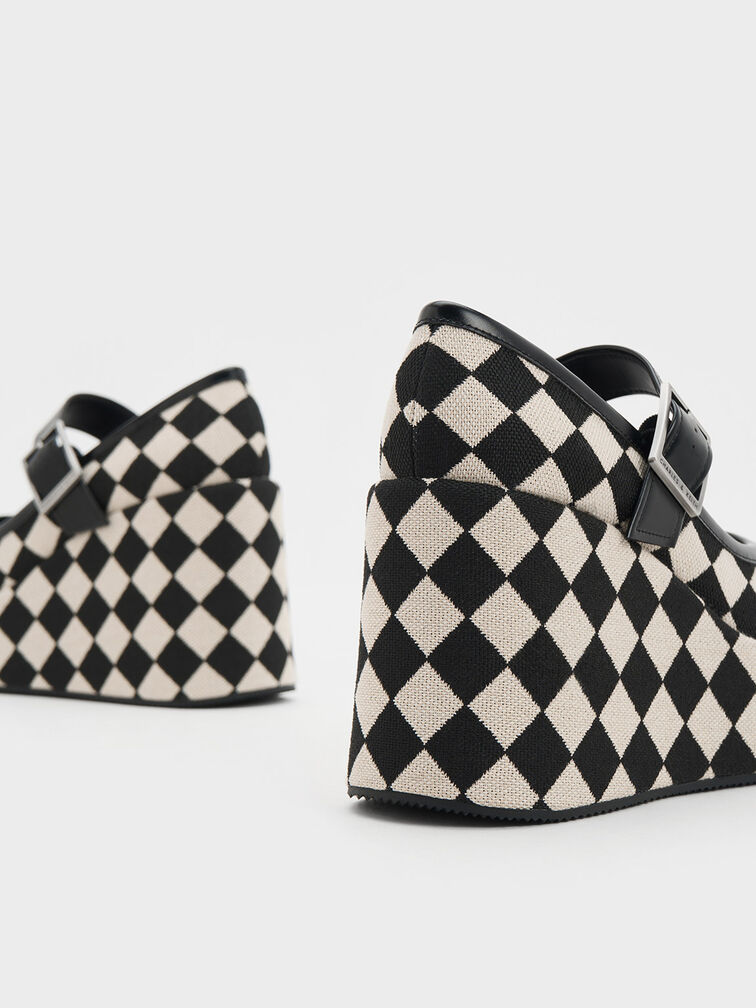 Cara Checkered Mary Jane Wedges, Multi, hi-res