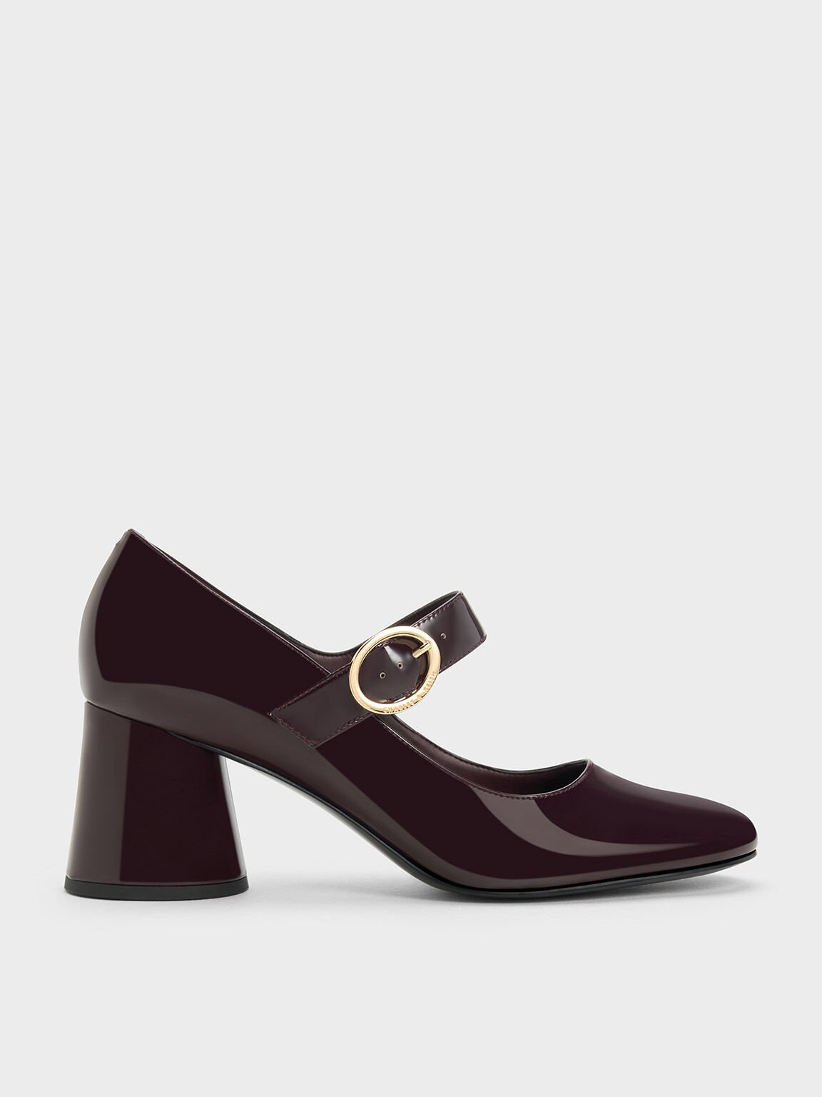 Maroon Patent Cylindrical Block Heel Mary Janes CHARLES KEITH SA