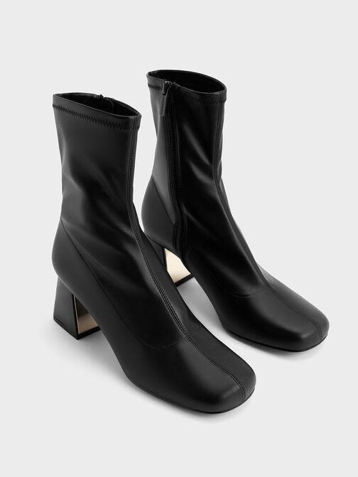 Metallic Trapeze Heel Ankle Boots, Black, hi-res