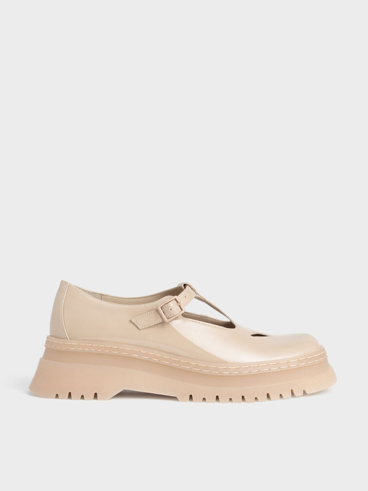Patent Cut-Out Buckled Mary Janes, Nude, hi-res