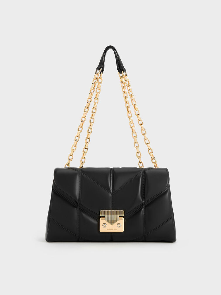Eudora Chevron Trapeze Bag, Black, hi-res