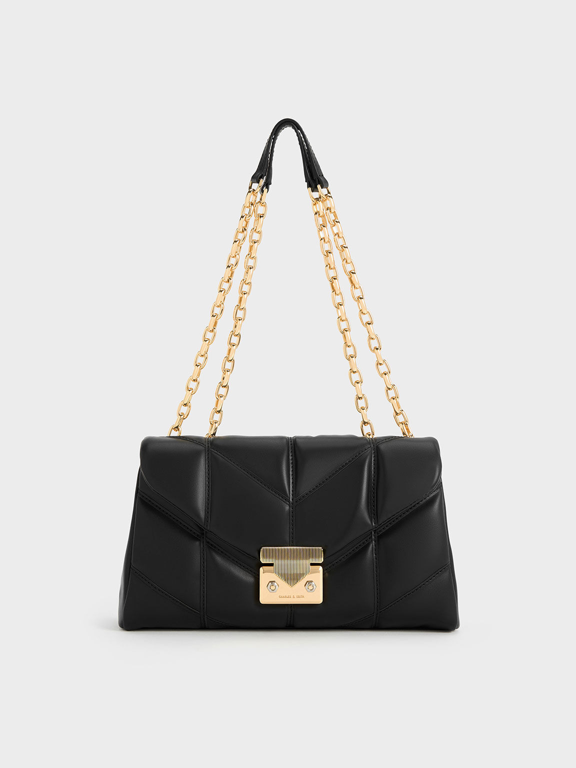 Eudora Chevron Trapeze Bag, Black, hi-res