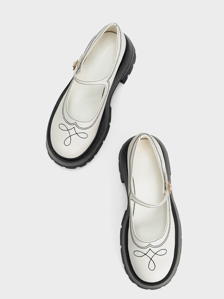 حذاء ماري جين لينوكس مدروز, أبيض, hi-res