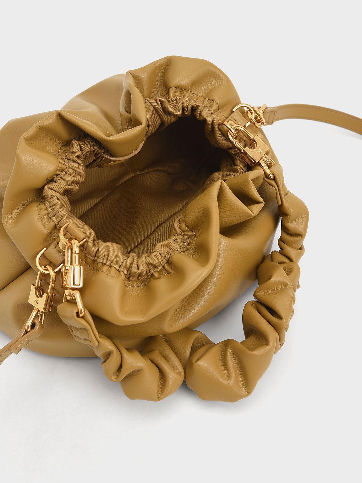 Ruched Bead-Embellished Bag, Mustard, hi-res