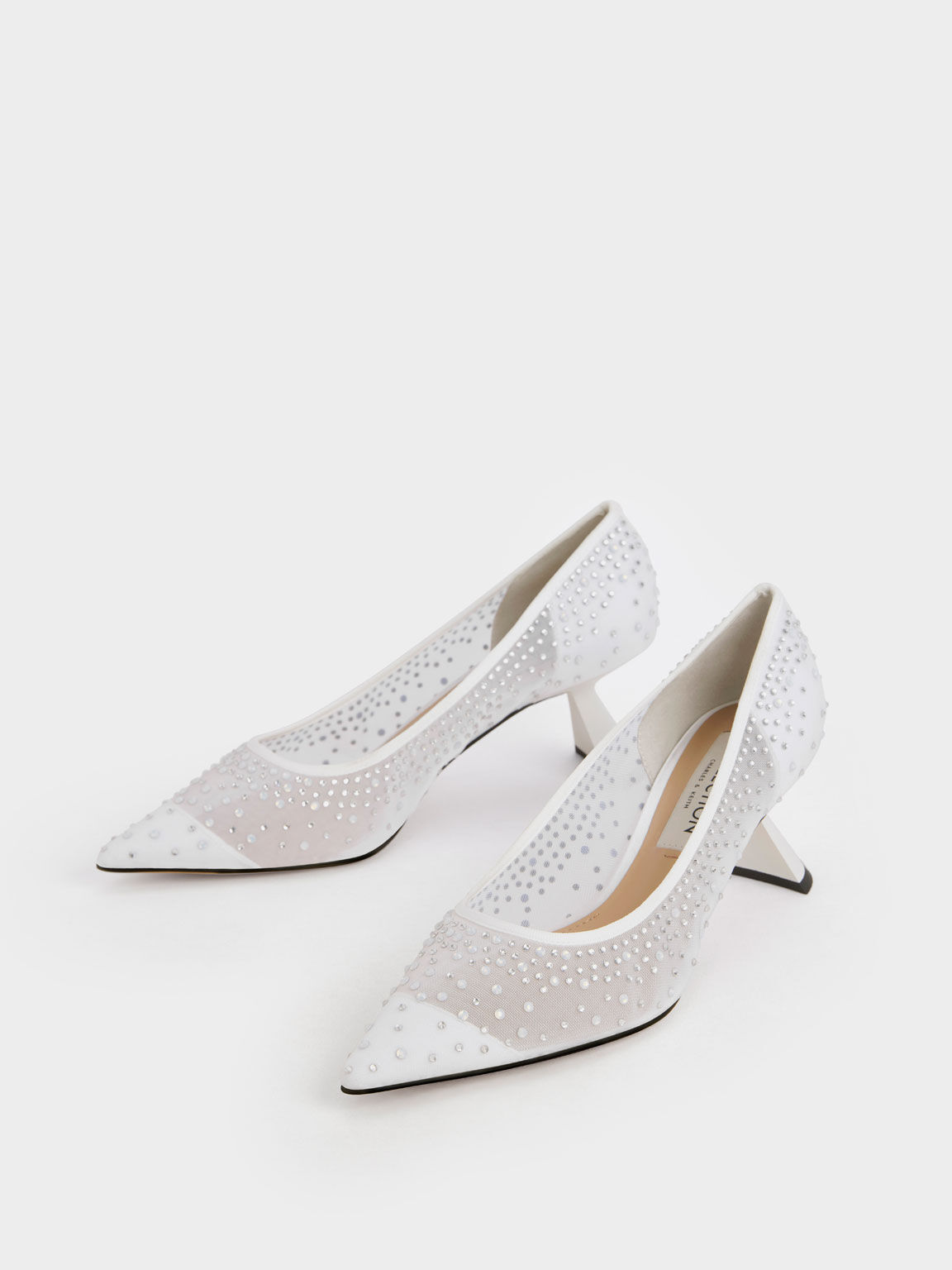 Blythe Mesh Embellished Sculptural Heel Pumps, White, hi-res