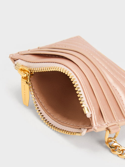 Aubrielle Stitch-Trim Zip Card Holder, Rose Gold, hi-res