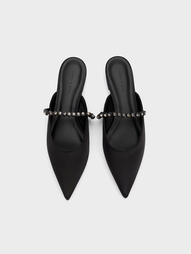 Gem-Strap Flat Mules, Black, hi-res