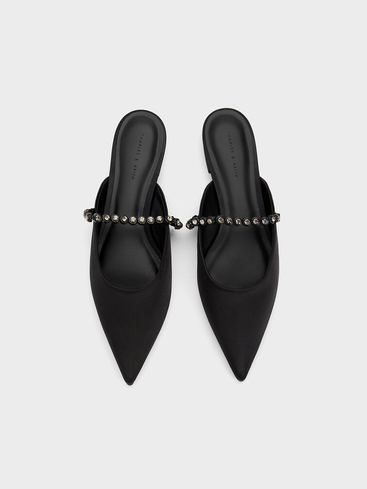 حذاء ميول مسطح مع حزام مطرز, أسود, hi-res