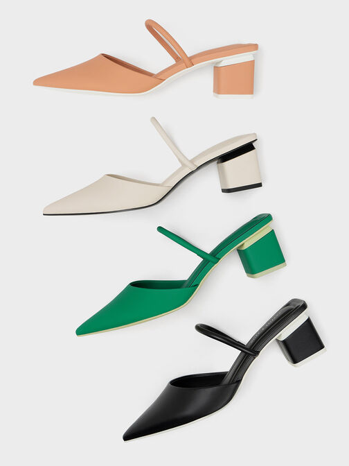 Block Heel Mules, Green, hi-res