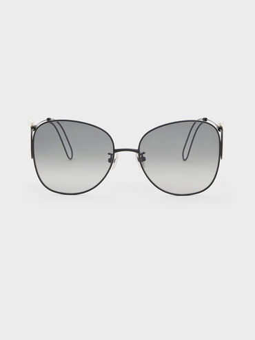 نظارات شمسية بإطار سلكي على شكل فراشة, أسود, hi-res