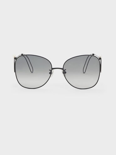 Wire Frame Butterfly Sunglasses, Black, hi-res