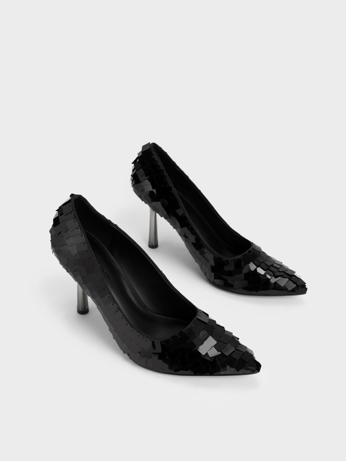 Sequinned Stiletto Heel Pumps, Black, hi-res