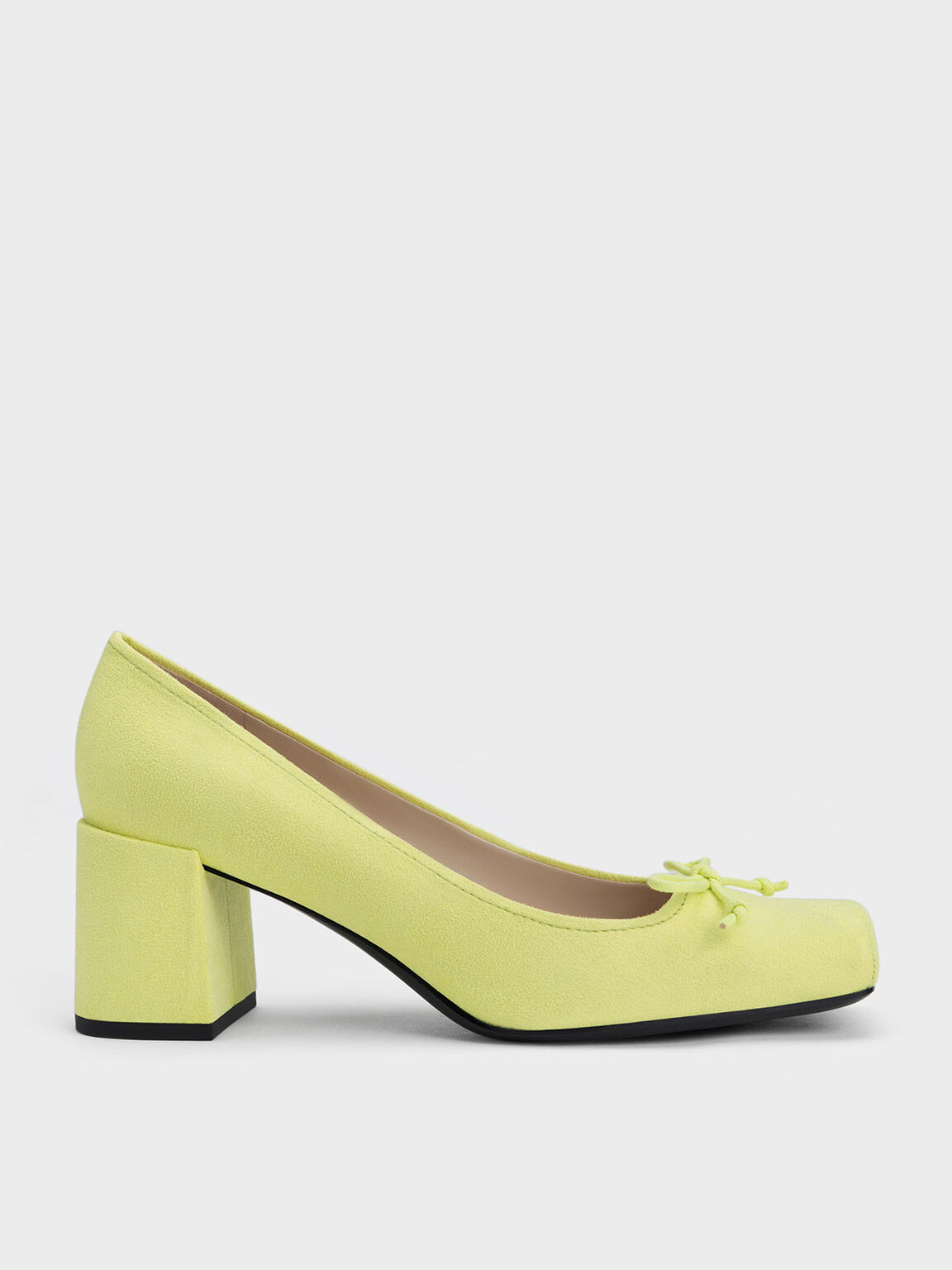 Bow Square-Toe Textured Pumps, Lime, hi-res