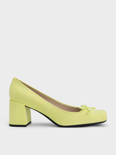 Bow Square-Toe Textured Pumps, Lime, hi-res