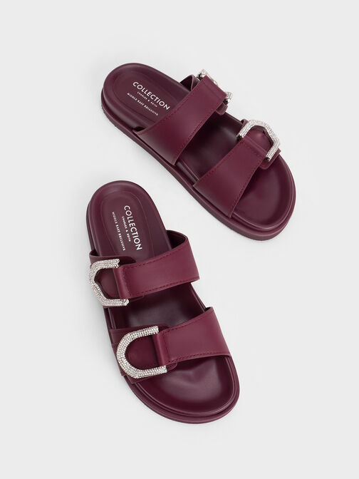 Gem-Embellished Gabine Slides, Maroon, hi-res