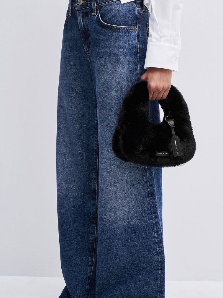 Mini Yama Furry Top Handle Bag, Noir, hi-res